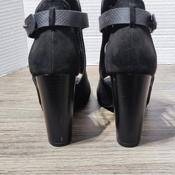 ShoeDazzle Rika Stacked Heeled Sandal Size 8 Black Open Toe - Picture 5 of 13